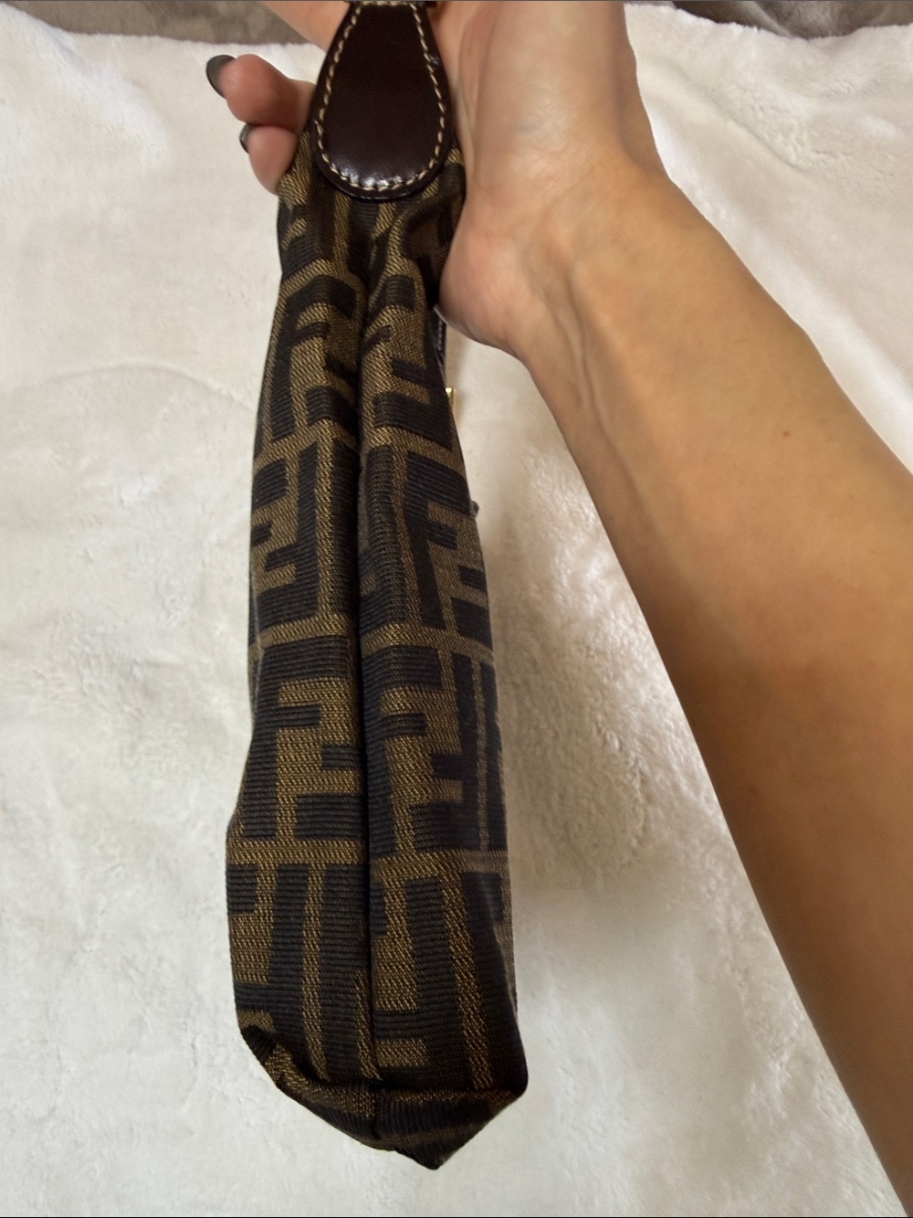 Fendi Brown and Black Zucca Canvas Shoulder Bag with Gold Hardware - Picture 6 of 12
